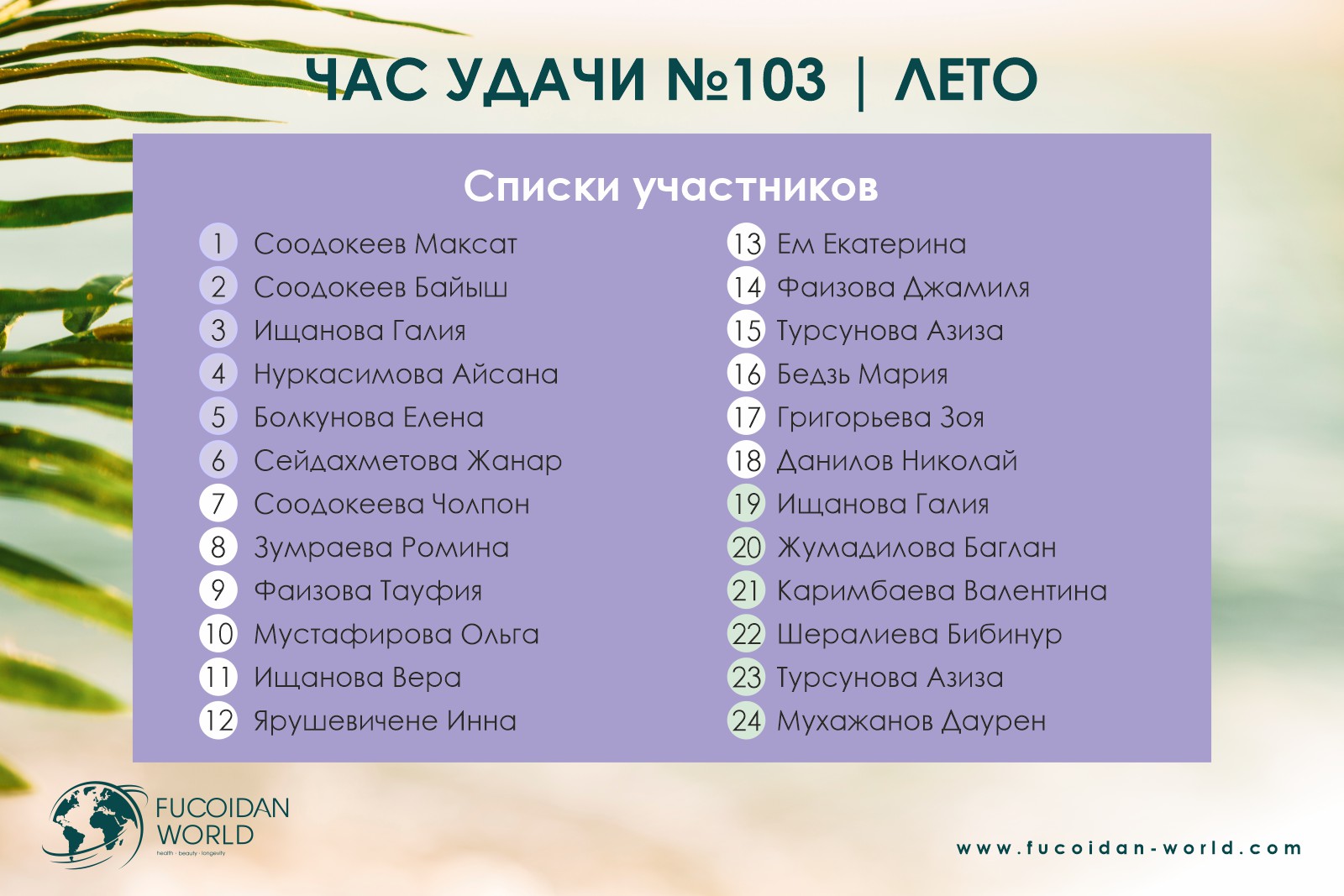 Участники розыгрыша «Час Удачи» компании «Fucoidan World»